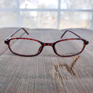brown tortoiseshell eyeglass frames unisex/men/women pillow eyeglasses acetate deadstock vintage 90s accessories glasses rectangle frame