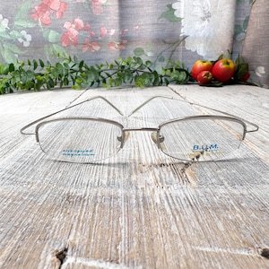 silver wire eyeglass frame only semi-rimless rectangle eyeglasses unisex/men/women glasses deadstock vintage eyewear 1990s fashion accessory