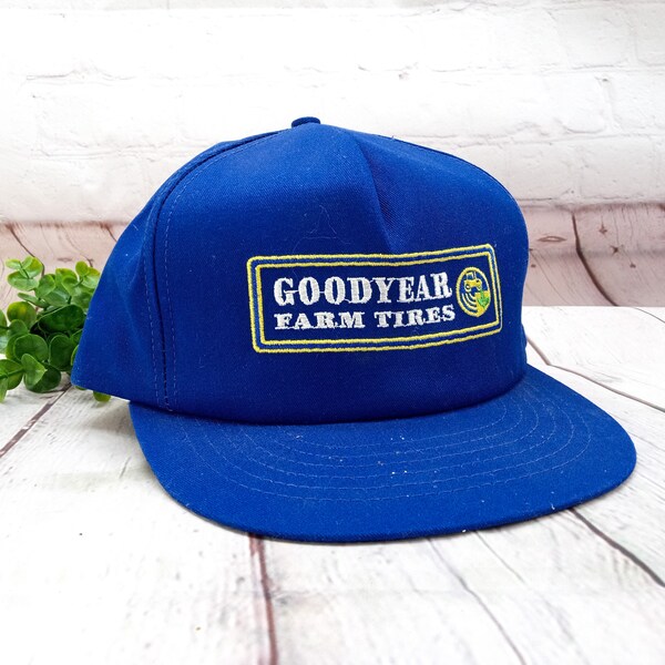 vintage trucker cap goodyear farm tires | adjustable snap back | blue