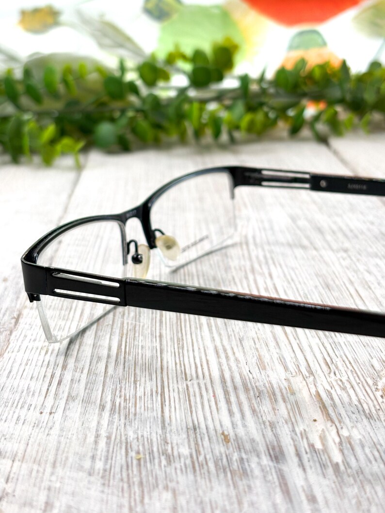 Semi-rimless Rectangular Black Metal Eyeglass Frames: 54[]17-145 - Etsy