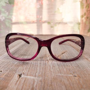 oversized purple/pink floral detail glasses frames only costume/rave/festival/party/anime/fun/novelty women preppy/nerd/dork/nerdy/dorky