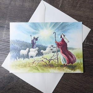 herders kerstkaart schapen landschap zonneschijn lichtstraal wenskaart wonderbaarlijke medaille vintage nos stationair moeder/vader/vriend/collega
