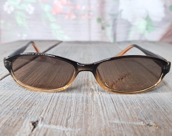 90s Vintage Oval Sunglasses: Brown Fade, Silver Accent, NOS