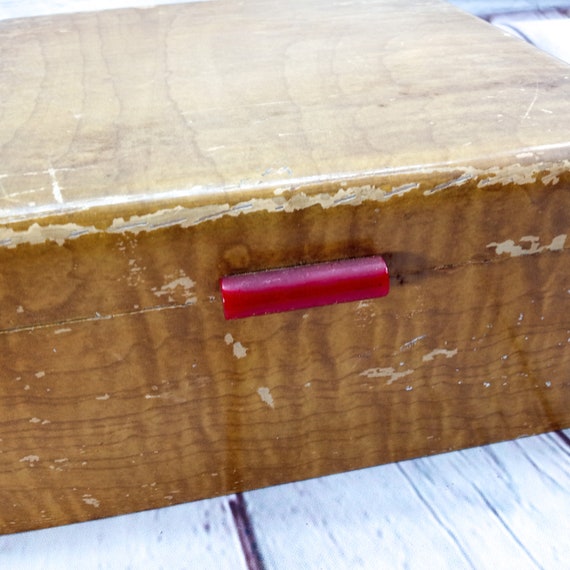 vintage large wood jewelry box with hinged lid an… - image 6