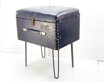 vintage painters seat storage chest travel box for art supplies with folding hairpin legs