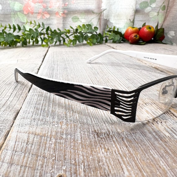 Vintage Black & White Rectangle Eyeglass Frames: … - image 2