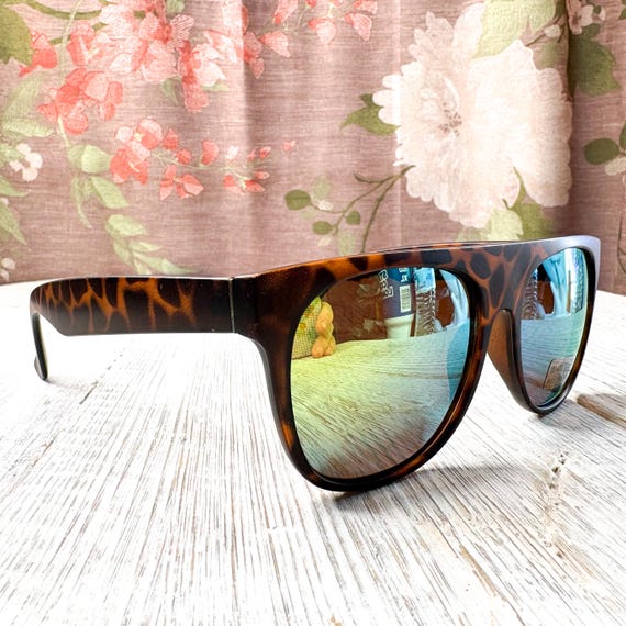 Flat-Top Tortoise-Shell Sunglasses with Green Mir… - image 2
