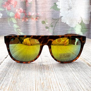 chunky flat-top sunglasses wayfarer style mirror lenses uv protection tortoiseshell plastic frames sunglass unisex/men/women&#39;s accessories