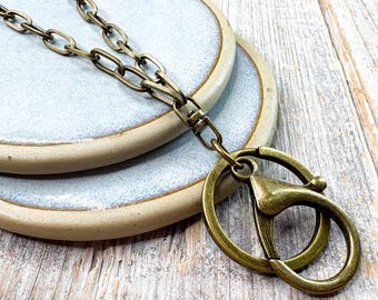 Bronze Chunky Chain Lanyard Necklace: Unisex ID Badge Keychain