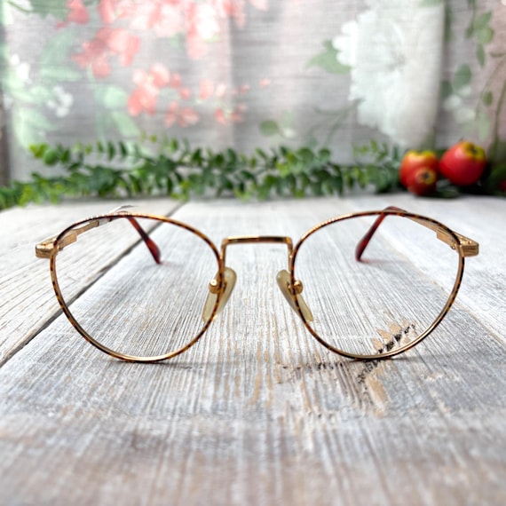 Vintage Round Eyeglass Frames: Tortoise Gold, 90s… - image 1