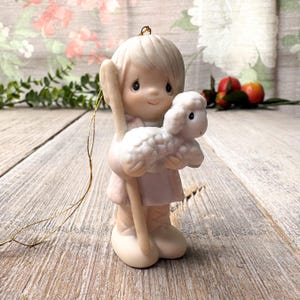 1980s precious moments Christmas ornament bisque porcelain we have seen his star little girl with a lamb original box decorative collectible