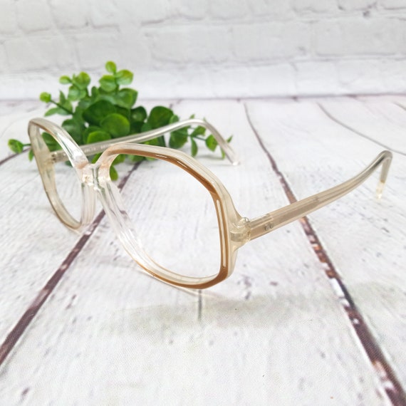 1980s large octagon eyeglasses clear brown vintag… - image 3