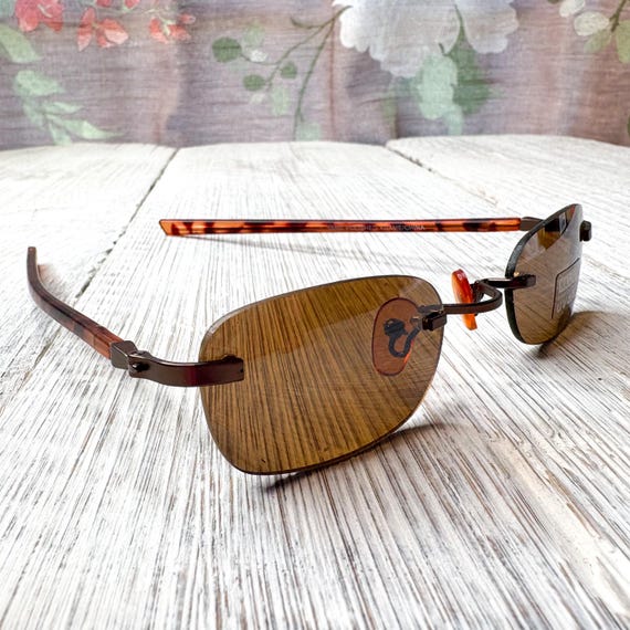 Rimless Rectangle Sunglasses: Copper Lens, Tortoi… - image 2