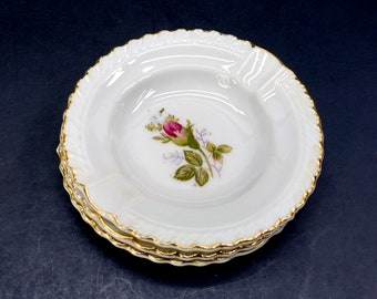 vintage porcelain ashtray set | small round dish | gold rimmed tray