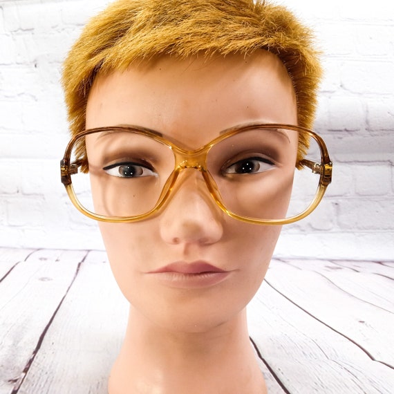 1980s large round eyeglasses yellow brown vintage… - image 6