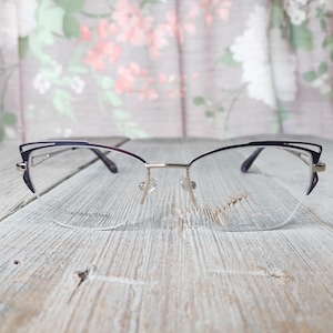 stainless steel eyeglasses cat-eye eyeglass frames purple tortoiseshell acetate silver metal oversized glasses women/teen/ladies accessories