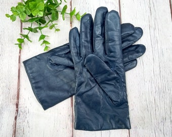 vintage womens dark blue leather gloves