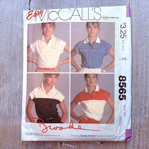 mccalls sewing pattern 8565 womens size small brooke shields signature collection pull-over top front yoke extended shoulders stretch knits