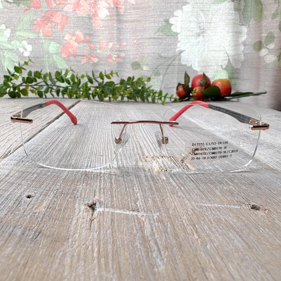 Rimless Eyeglass Frames: Gold, Black & Coral - 19… - image 1