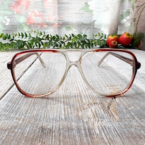 eyeglass frames only 54[]16 brown/clear fade square double bridge aviator eyeglasses unisex/men/women glasses nos vintage deadstock eyewear