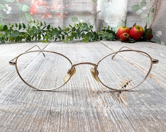 Vintage Light Gold Round Eyeglass Frames: 1990s Deadstock Wire Glasses