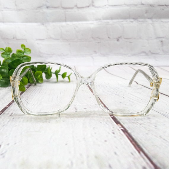 1980s large round eyeglasses black clear gold vin… - image 2