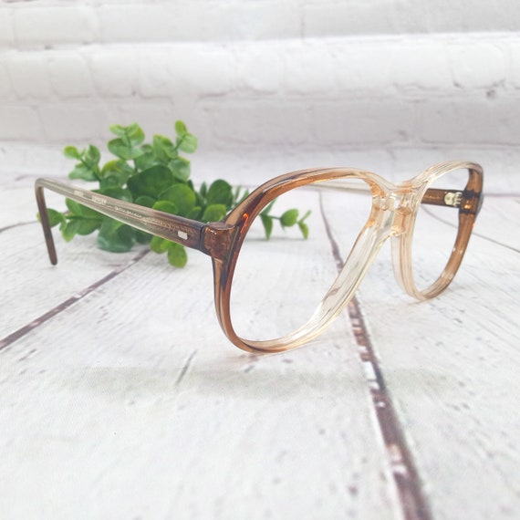 1980s large round/square eyeglasses clear brown f… - image 1