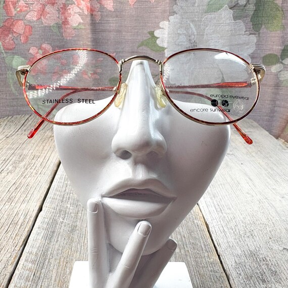 Vintage Round Eyeglass Frames: Orange-Demi & Gold… - image 4