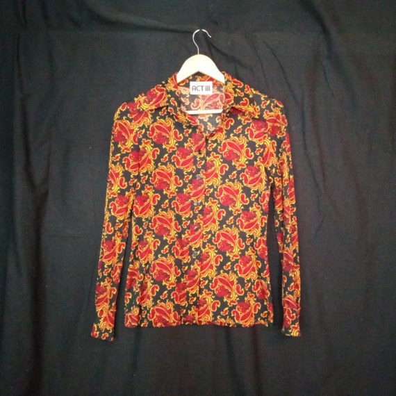 vintage ACT III polyester paisley shirt with butt… - image 1