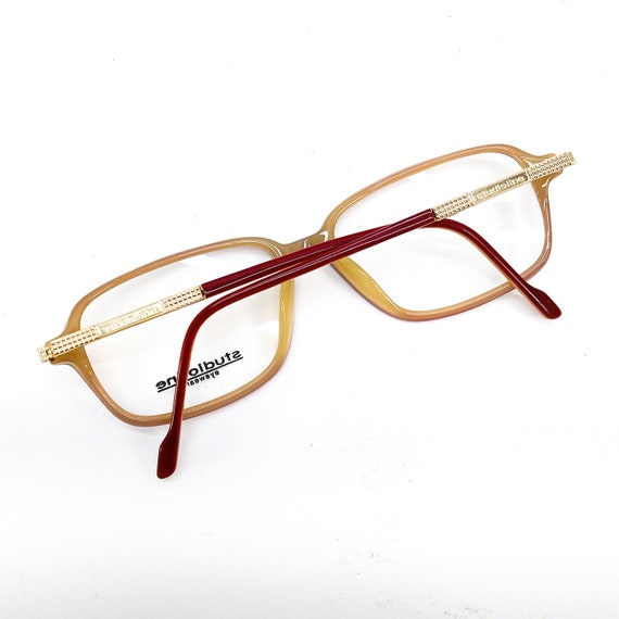 1980s large square eyeglasses maroon gold vintage… - image 5