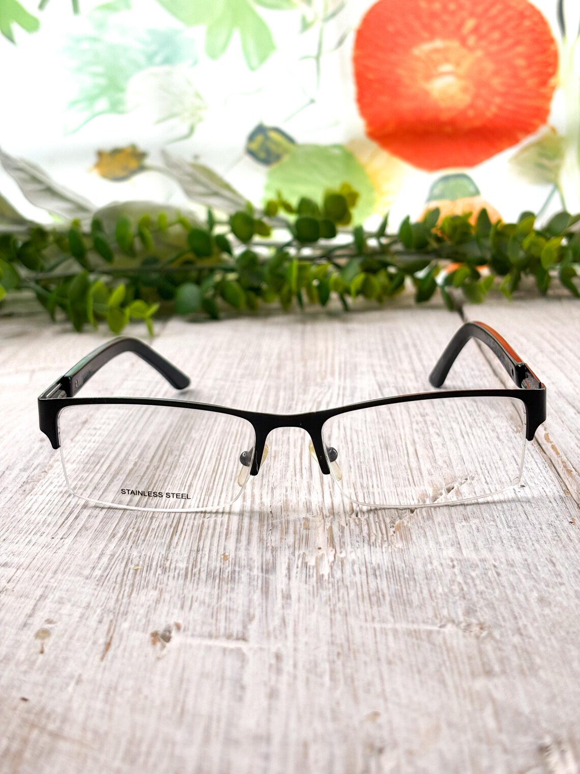 Semi-rimless Rectangular Black Metal Eyeglass Frames: 54[]17-145 - Etsy ...