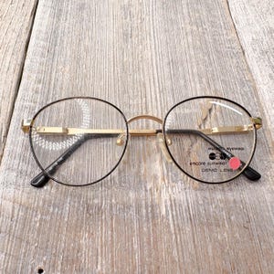 Round black and gold eyeglass frames only prescription glasses unisex/men/women eyewear deadstock vintage eyeglasses 90s fashion accessories