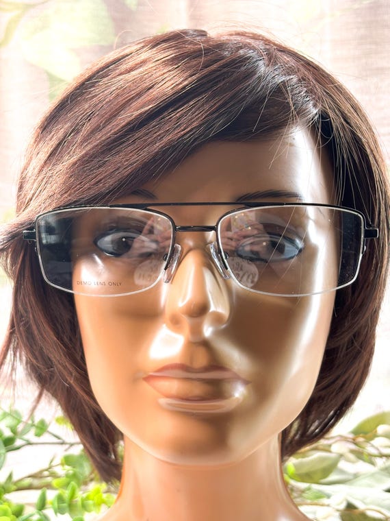 Black Rectangular Semi-Rimless Aviator Eyeglass F… - image 2