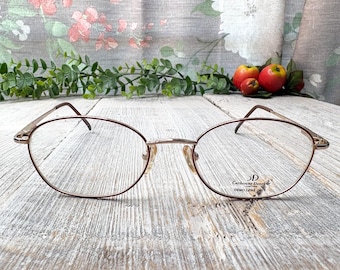 Vintage Round Eyeglass Frames: Light Gold & Brown, Unisex 1990s Glasses
