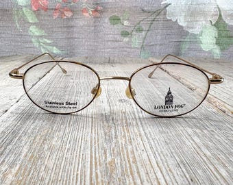 ブラウンラウンドフレーム　アンティークメガネ ヴィンテージラウンド眼鏡フレーム：ライトゴールド＆ブラウンデミ