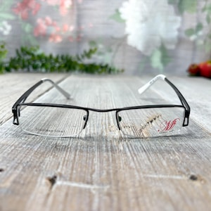 semi-rimless thin rectangle glasses frames only unisex/men/women black and white deadstock vintage eyewear accessories eyeglasses eyeglass