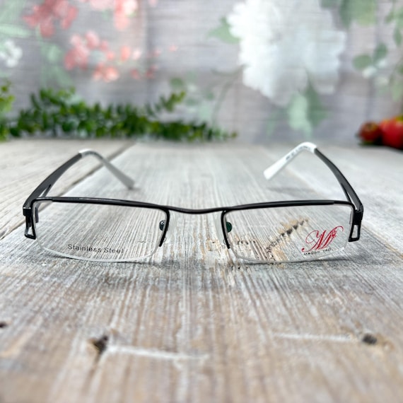 Vintage Semi-Rimless Rectangle Eyeglasses: Black … - image 1
