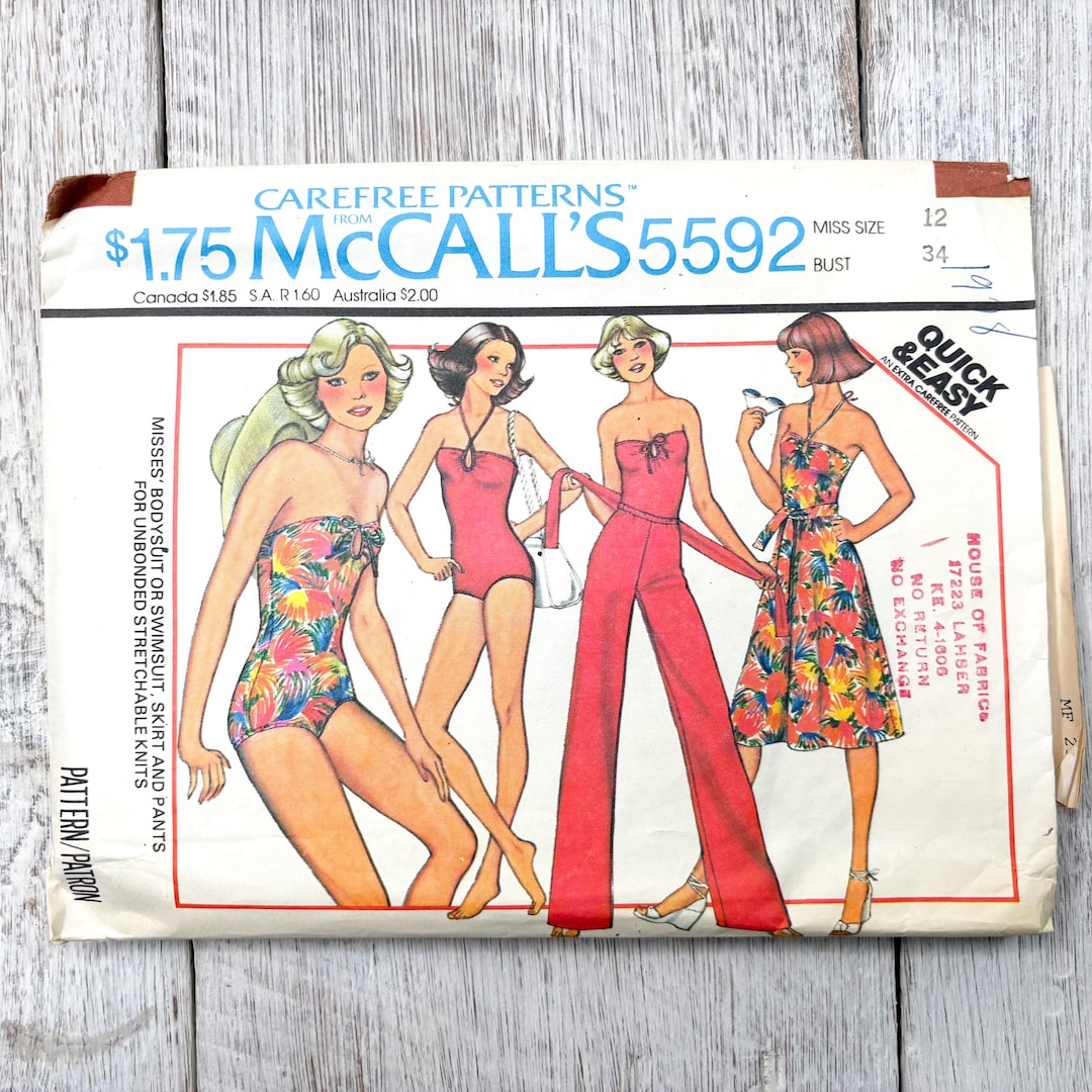 1970s Mccalls Sewing Pattern 5592: Women's Bodysuit, Swimsuit, Skirt ...