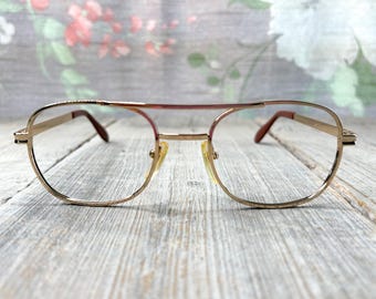 Vintage Gold Square Aviator Eyeglasses Frames: Unisex Deadstock