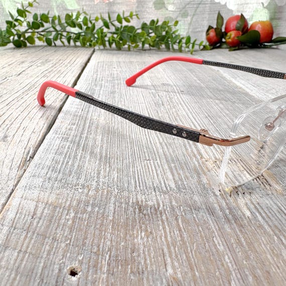 Rimless Eyeglass Frames: Gold, Black & Coral - 19… - image 2