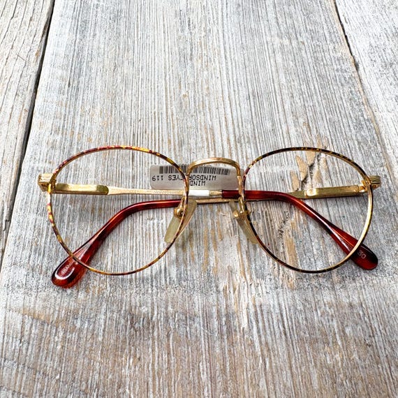 Vintage Round Eyeglass Frames: Tortoise Gold, 90s… - image 6
