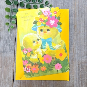 cartão de feliz dia das mães de filho/filha eu te amo mãe mamãe ferrugem artesanato feito nos EUA frango e pintinho cartão amarelo