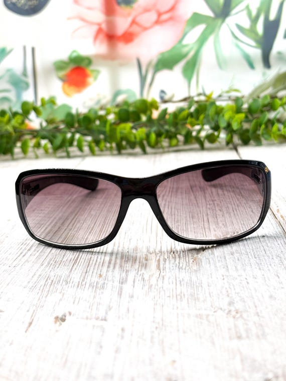 Black Wrap-Around Sunglasses with Grey Lenses and Silver Accents View 3