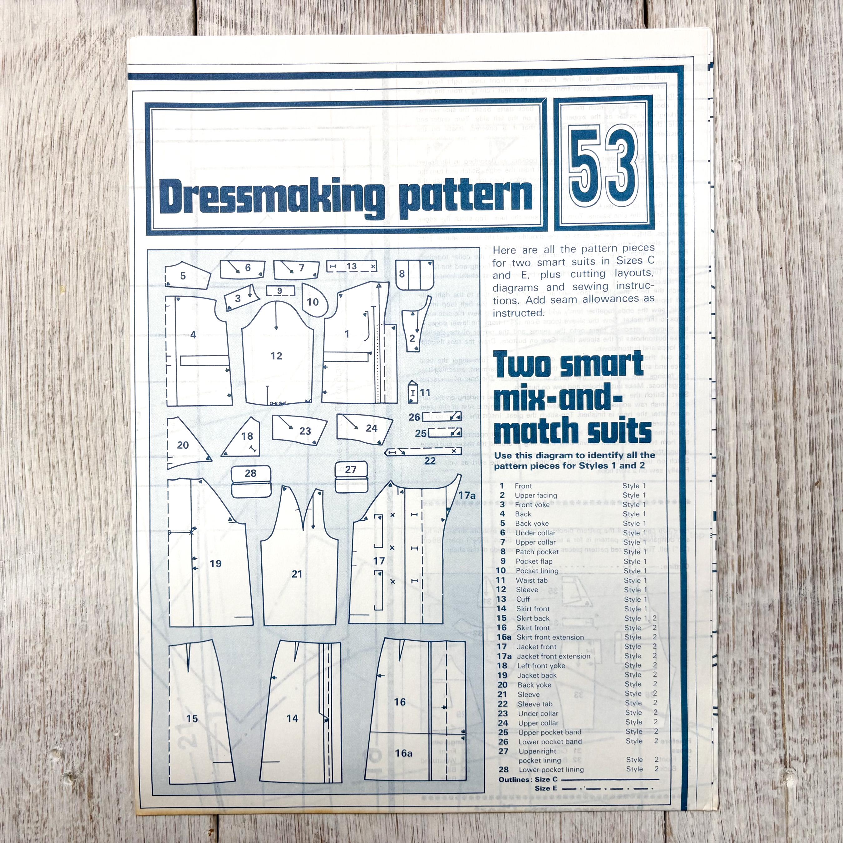 1970s Women's Smart Mix and Match Suits: Sewing Pattern No.53 (size ...