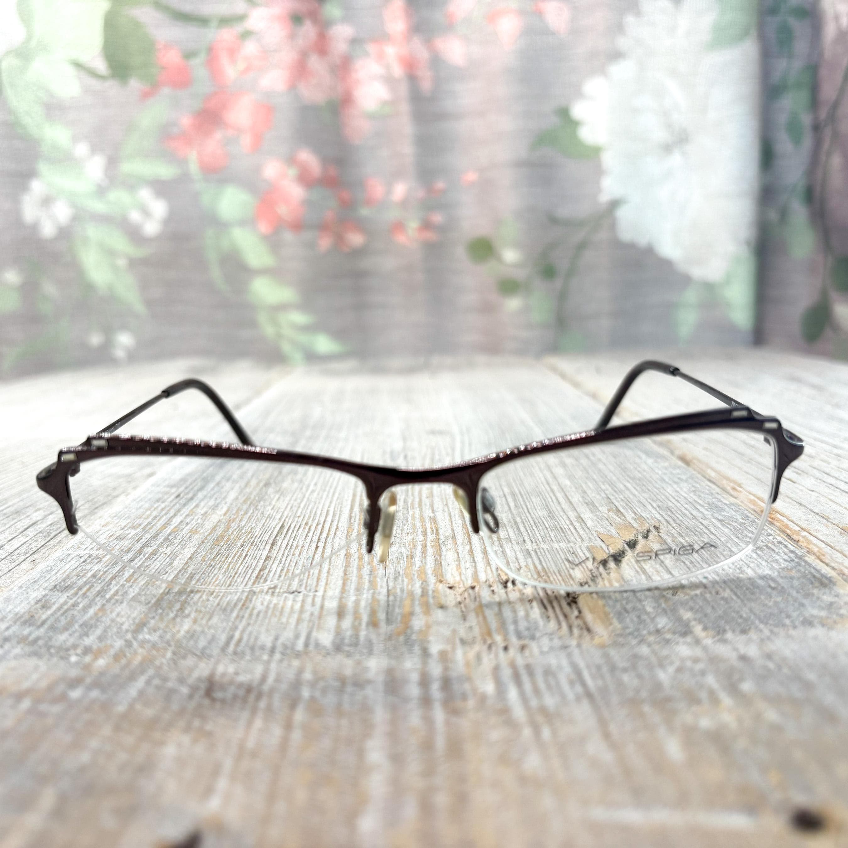 Vintage Semi-rimless Eyeglasses Frames: Brown Metallic Unisex