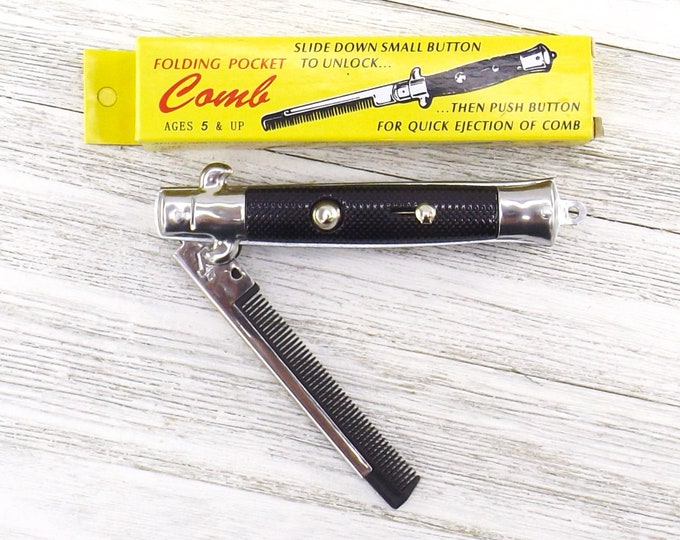 Vintage NOS Switchblade Comb Spring Assist Folding Pocket Comb Push Button Comb for Hair, Beard