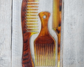 Peine vintage de plástico con estampado de carey: peine de cola de rata, peine de bolsillo, nuevo sin usar.