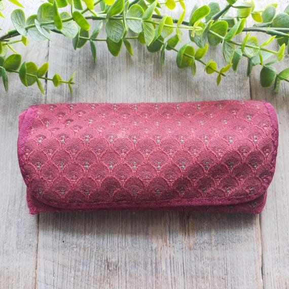 Burgundy Red Patterned Eyeglasses Case: Vintage H… - image 1