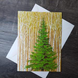 kerstboom wenskaart den groenblijvend bossen berken landschap vakantie briefpapier nos vintage hem/haar/ik/vrouwen/vriend/collega/tante