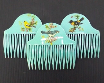 vintage NOS 80s side hair comb birds solid pastel colors fashion accessories for women made in west germany
